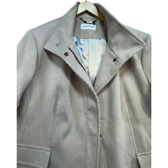 Calvin Klein Womens Herringbone Coat 3X Cream White Pockets & Full Lining - Picture 12 of 16